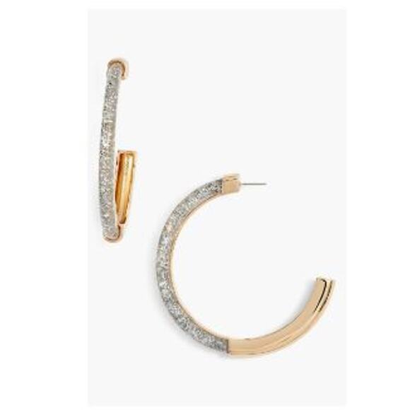 NWT Rebecca Minkoff Glitter Front Large Hoop Earrings Silver Women's Size OS - Picture 2 of 8